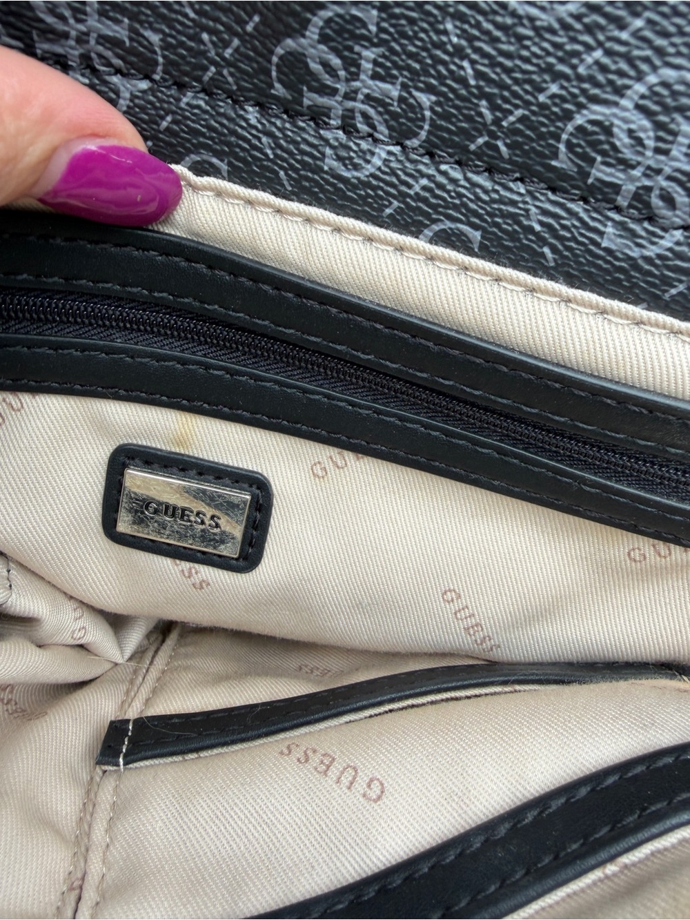 Guess Black Logo Satchel Crossbody Bag | Silver Hardware | Structured Purse - Picture 8 of 15